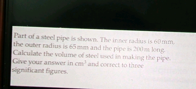 Internal Radius Math Pipe Part of a steel pipe is shown The inner | StudyX