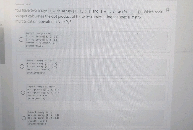 Qviestion 1 of 50 You have two arrays A=n p | StudyX