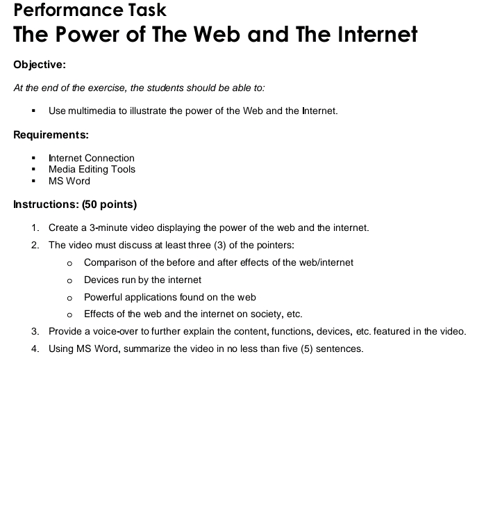 Performance Task The Power of The Web and | StudyX