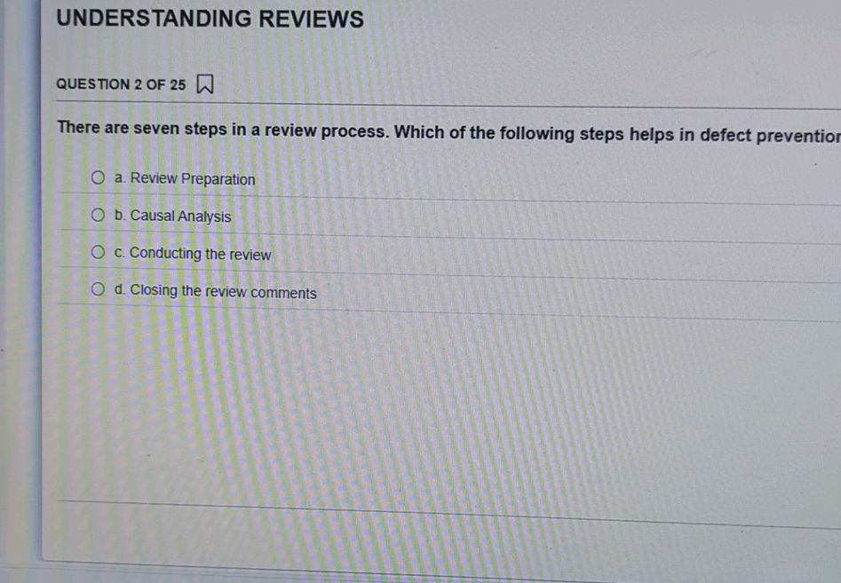 Review Question Study UNDERSTANDING REVIEWS QUESTION 2 OF 25 There