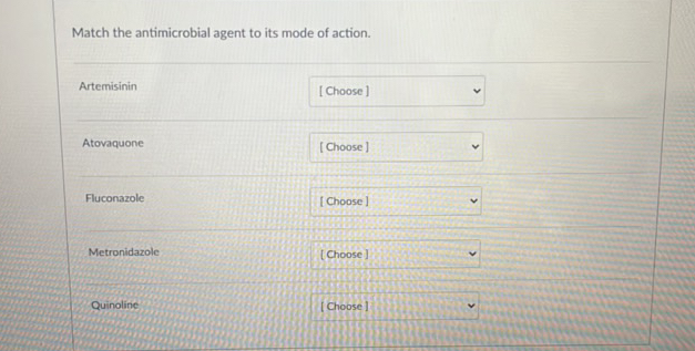 Match the antimicrobial agent to its mode of