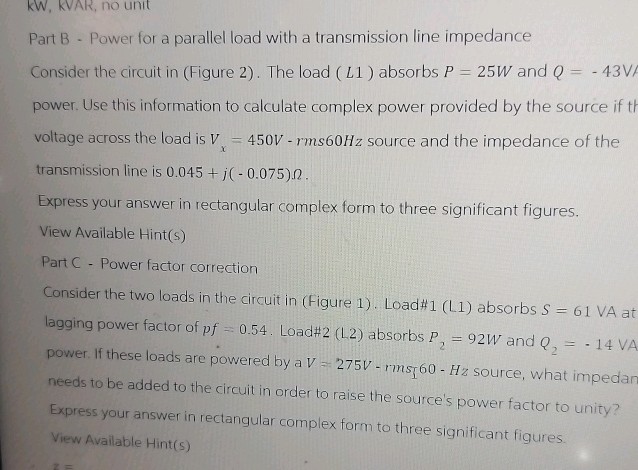 Part B - Power for a parallel load with a