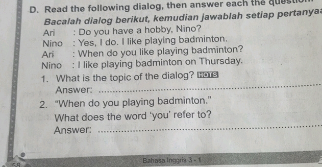 D Read the following dialog then answer each | StudyX
