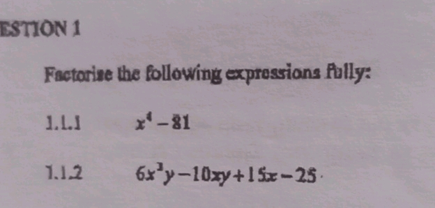 ESTION 1 Factorize the following expressions
