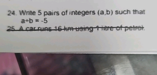 24 Write 5 pairs of integers (ab) such that