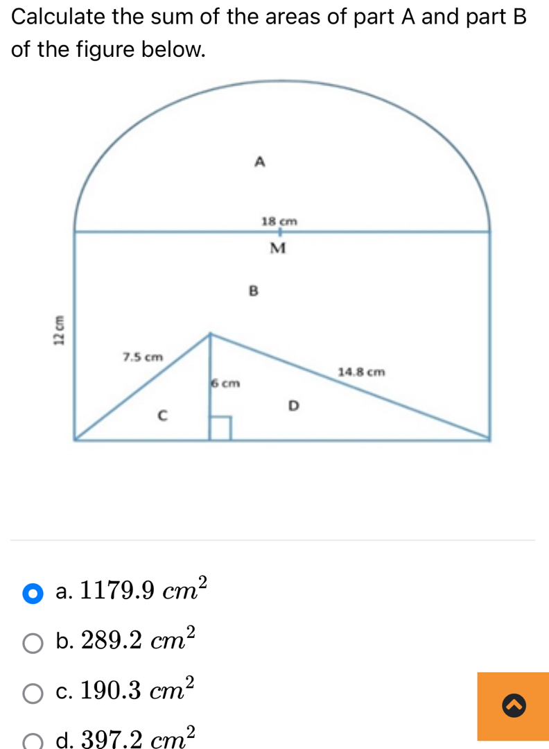 Calculate the sum of the areas of part A and | StudyX