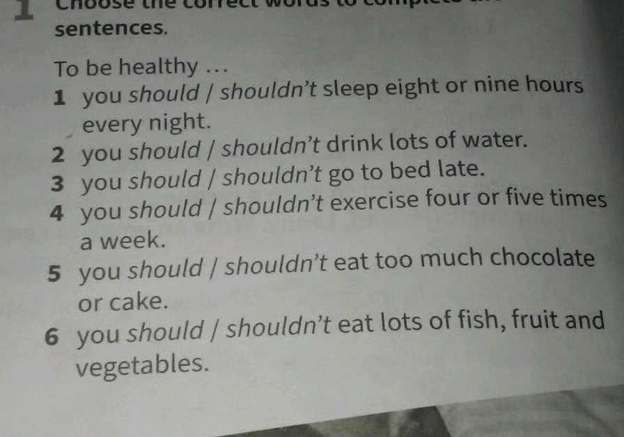 sentences To be healthy 1 you should / | StudyX