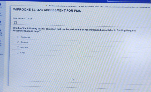 WIPROONE SL O2C ASSESSMENT FOR PMS QUESTION | StudyX