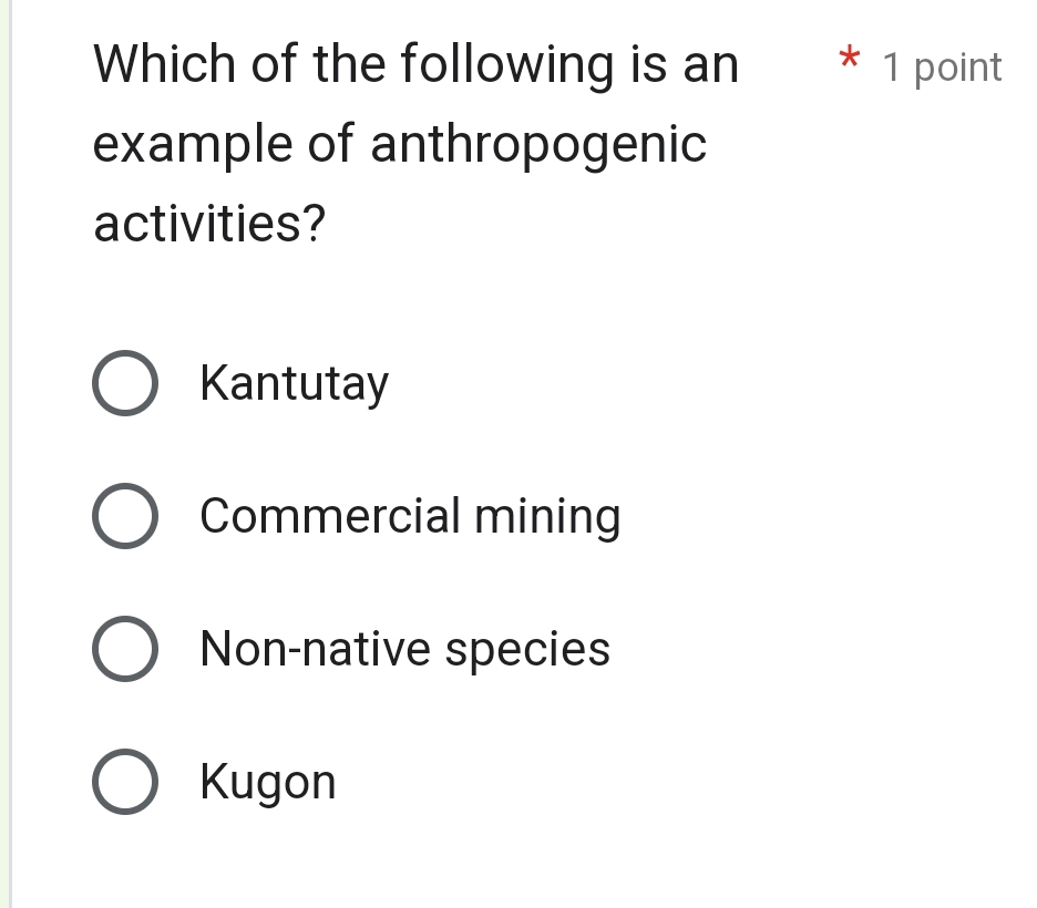 Which of the following is an 1 point example