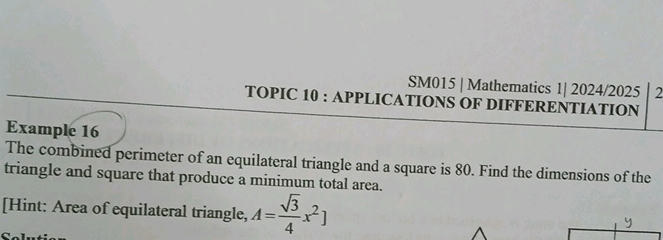 SM015 Mathematics 1 2024/2025 TOPIC 10 | StudyX