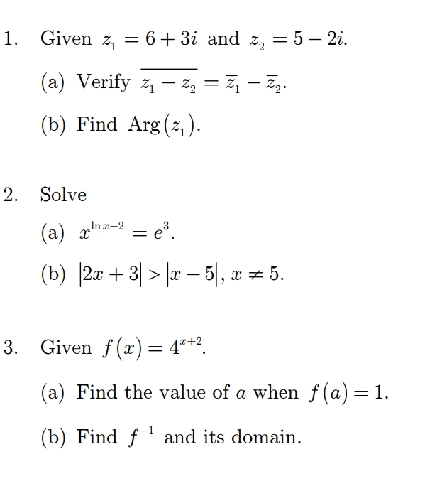 1 Given z1=6+3 i and z2=5-2 i (a) Verify