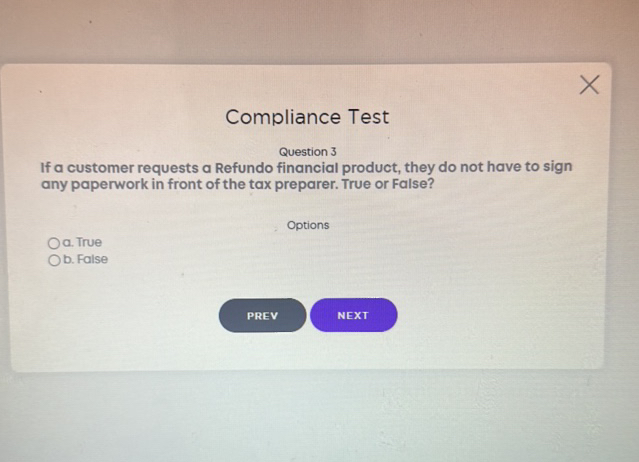 Refundo Compliance Test Question 3 If a customer | StudyX