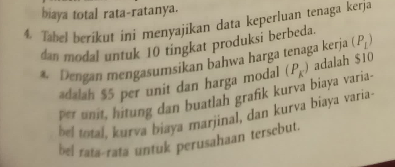 Biaya Variabel Rata Rata biaya total rata-ratanya 4 Tabel berikut ini