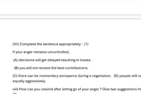 (Vii) Complete the sentence appropriately | StudyX