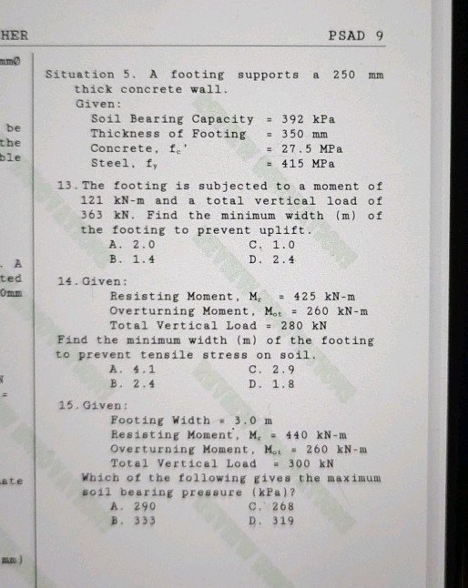 HER PSAD 9 Situation 5 A footing supports a | StudyX