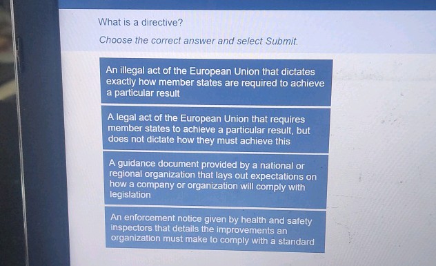 Directive Question What is a directive Choose the correct answer and select Submit An ...