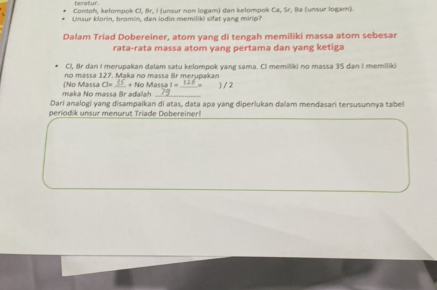teratur Contoh kelompok Cl Br I (unsur non | StudyX