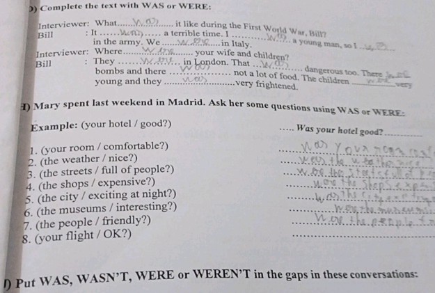 )) Complete the text with WAS or WERE | StudyX