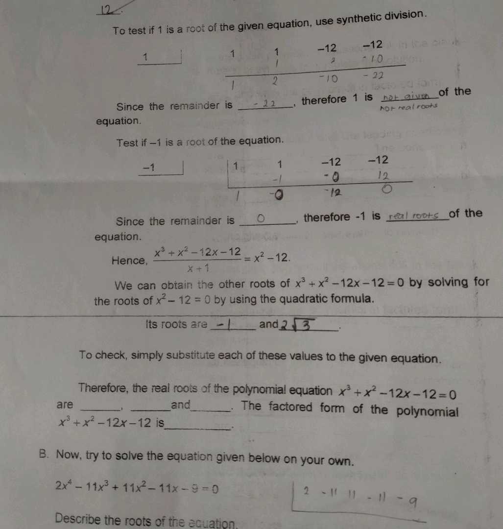 The Test Rrrr To test if 1 is a root of the given | StudyX